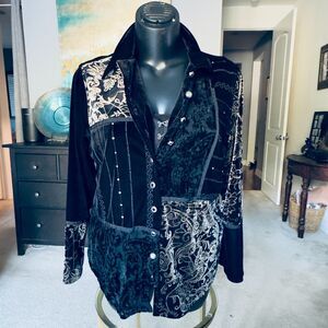 Harve Bernard Plus 1X Boho Burn out  Blouse Sheer Patchwork Gothic Top/Glam